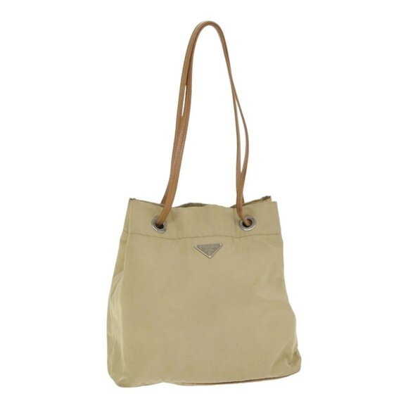 PRADA Shoulder Bag Nylon Beige Silver Auth 92399 - Picture 1 of 16